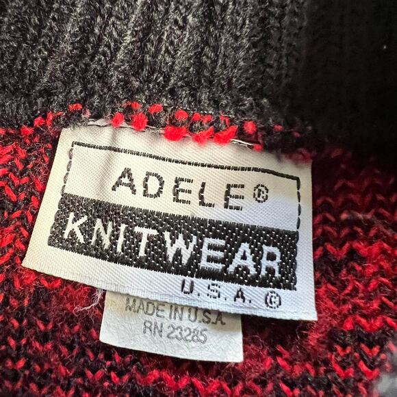 Adele knitwear 1980s vintage red & black geometrical women’s sweater size medium - Picture 6 of 8